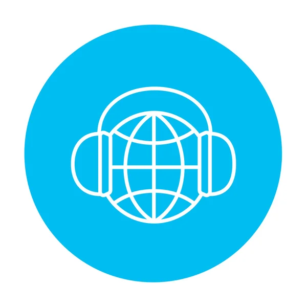 Globe in hoofdtelefoon lijn pictogram. — Stockvector