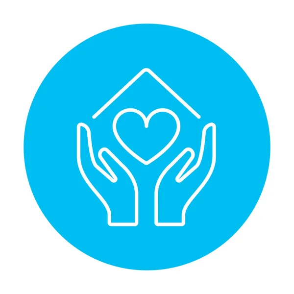 Hands holding house symbol with heart shape line icon. — Stock Vector
