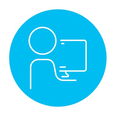 Onun bilgisayar hattı kutsal kişilerin resmi vasıl çalışan adam.