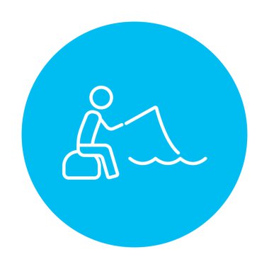 Çubuk satırı simgesi ile oturan balıkçı.