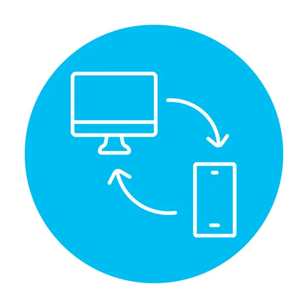 Computer voor adreslijstsynchronisatie met mobiel apparaat lijn pictogram. — Stockvector