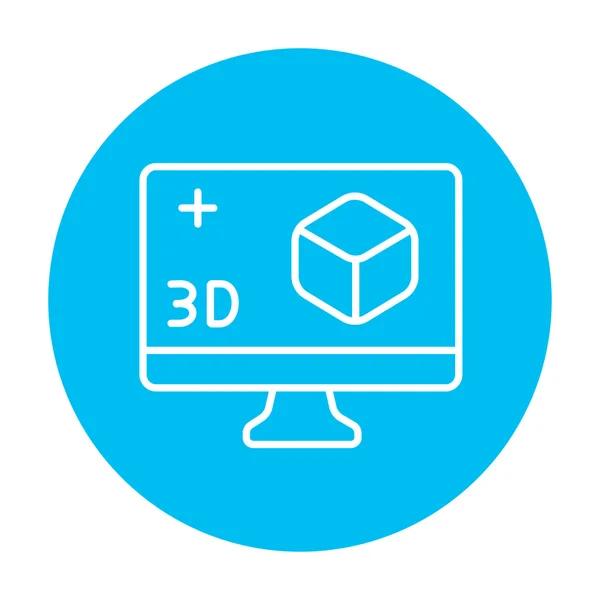 3 d ボックス ライン アイコンとコンピューター モニター. — ストックベクタ