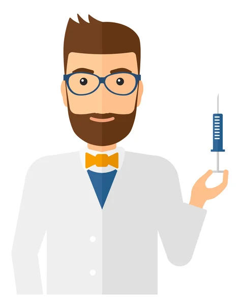 Doctor holding syringe. — Stock Vector