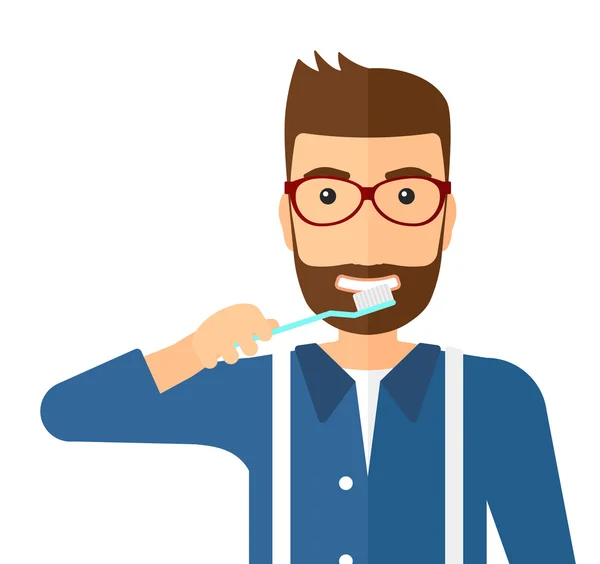 Uomo lavarsi i denti. — Vettoriale Stock