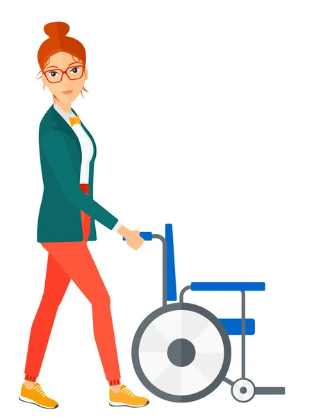 Woman pushing wheelchair. — Stock Vector