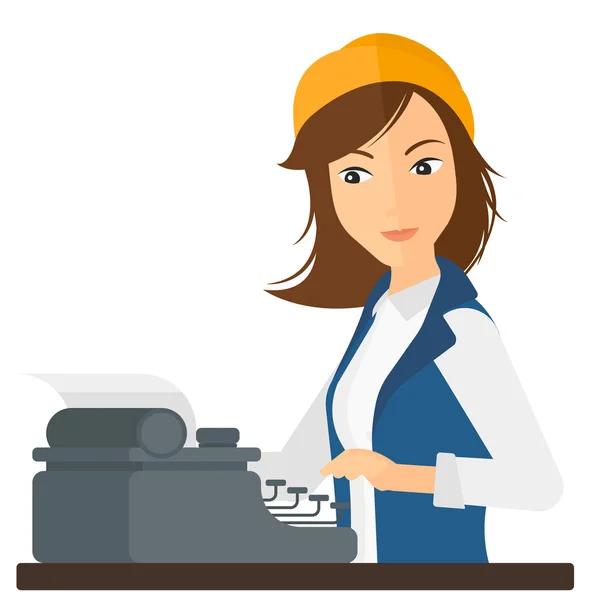 Reporter working at typewriter. — Stock Vector