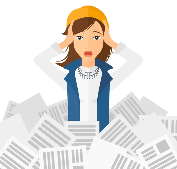 Woman in stack of newspapers. — Stock Vector