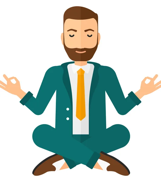 Businessman meditating in lotus pose. — Stock Vector