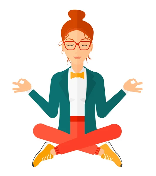 Mujer de negocios meditando en pose de loto . — Vector de stock