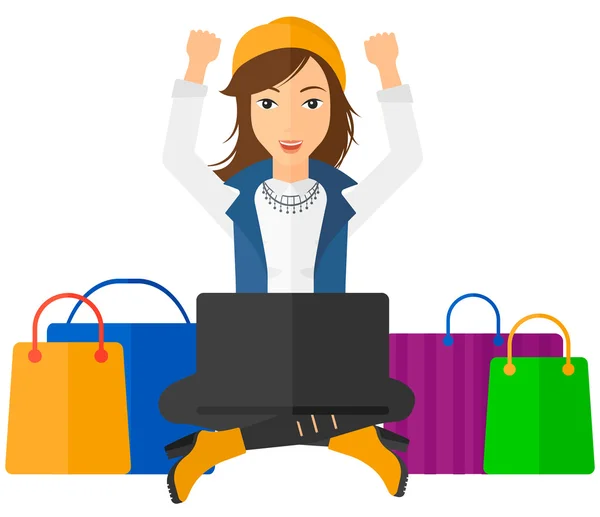 Žena, nákupy on-line. — Stockový vektor