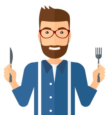 Yemek için bekleyen aç adam.