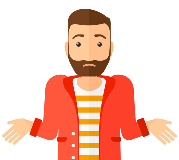 Confused man shrugging his shoulders.