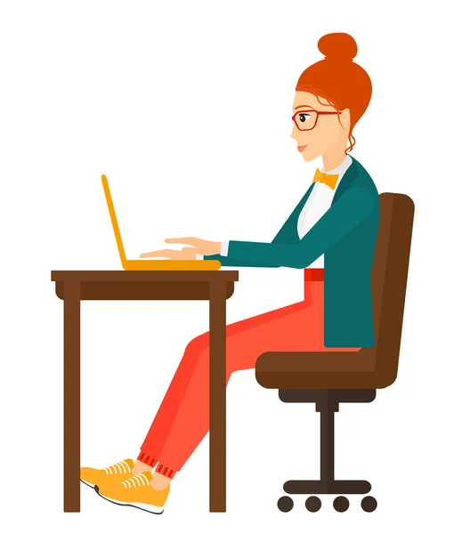 Woman working at laptop. — Stock Vector