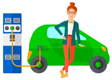 Charging of electric car. clipart