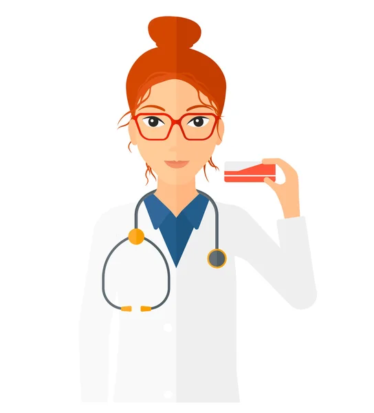 Pharmacist showing some medicine. — Stock Vector