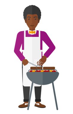 Hazırlık barbekü adam.