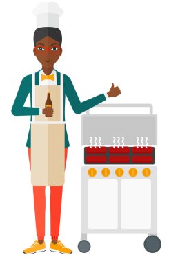 Kadın hazırlanıyor Barbekü.