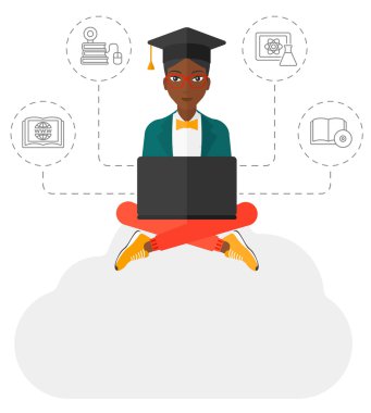 Bulut üzerinde oturan mezun.