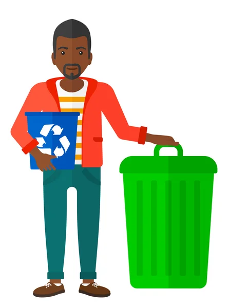 Homme avec poubelles de recyclage . — Image vectorielle