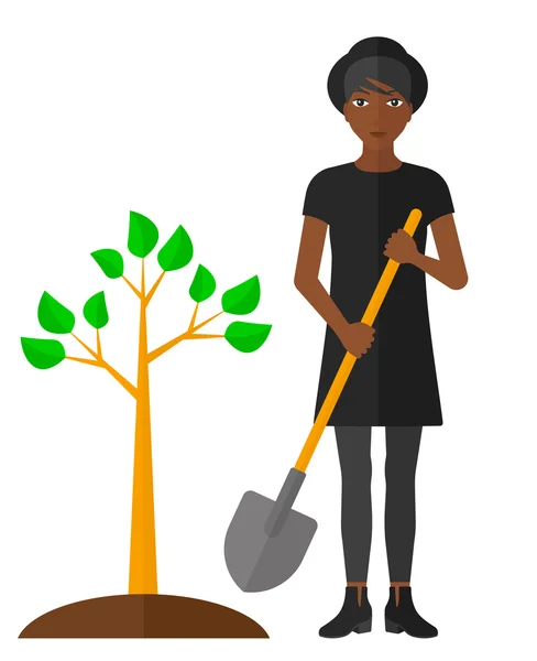 Frau pflanzt Baum. — Stockvektor
