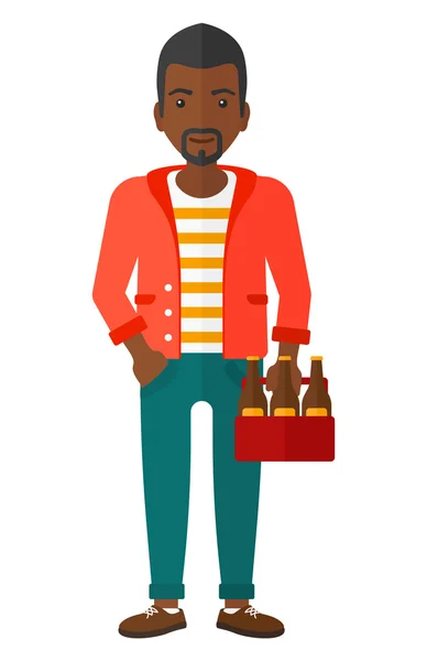 Человек с упаковкой пива . — стоковый вектор