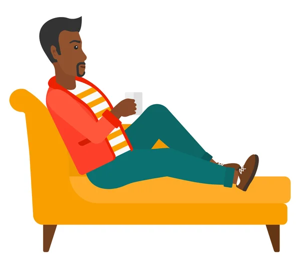 Man lying with cup of tea. — Stock Vector