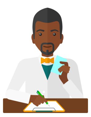 Pharmacist taking notes.