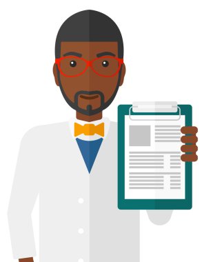 Doktor holding tıbbi not defteri.