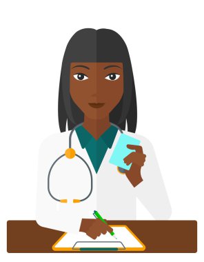 Pharmacist taking notes.