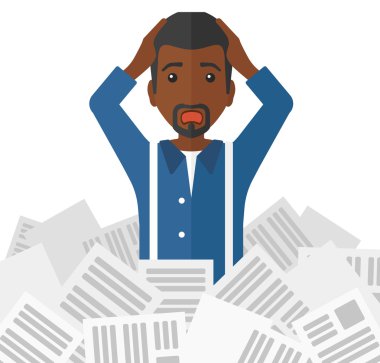 Man in stack of newspapers. clipart