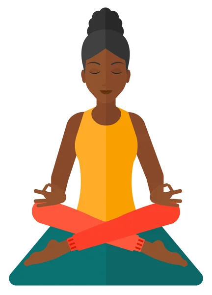 Kobieta medytująca w pozycji lotosu. — Wektor stockowy