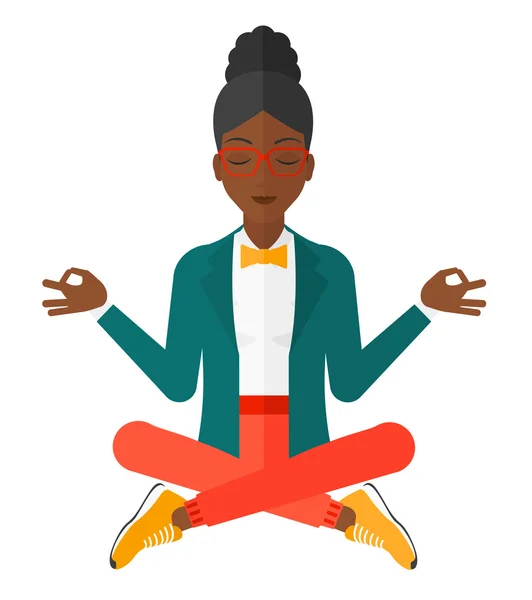 Business woman meditating in lotus pose. — Stock Vector