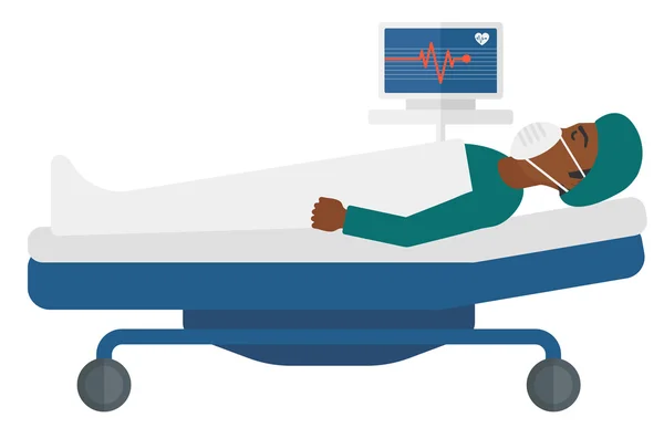 Paziente a letto con cardiofrequenzimetro . — Vettoriale Stock