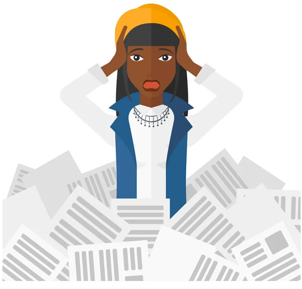 Woman in stack of newspapers. — Stock Vector