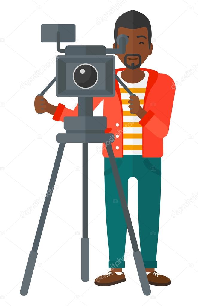 Cameraman with movie camera.