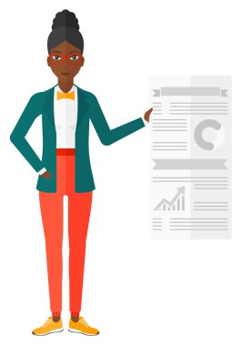 Woman presenting report.