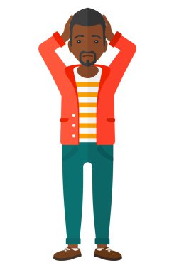 Adam umutsuz onun kafasından tutarak.