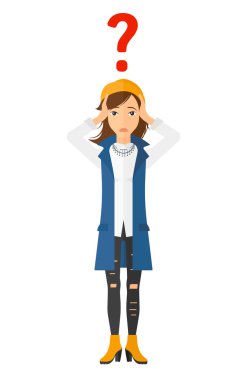 Bankrupt clutching her head.