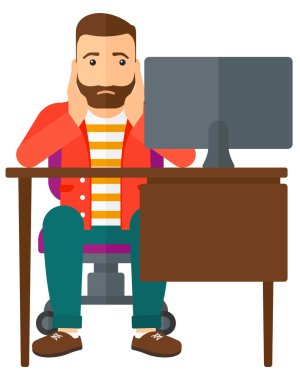 Tired employee sitting in office.