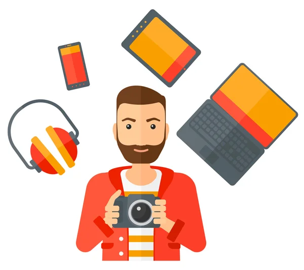 Man holding camera. — Stock Vector