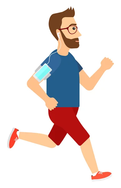 Homem jogging com fones de ouvido e smartphone . — Vetor de Stock