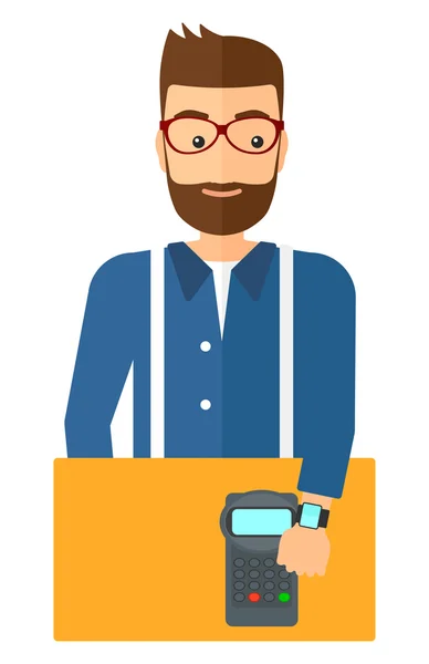 Hombre pagando con reloj inteligente . — Vector de stock