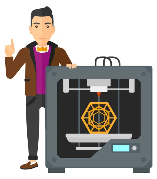 Hombre con impresora 3D . — Vector de stock