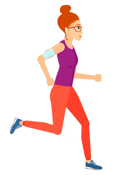 Woman jogging with earphones and smartphone. — Stock vektor