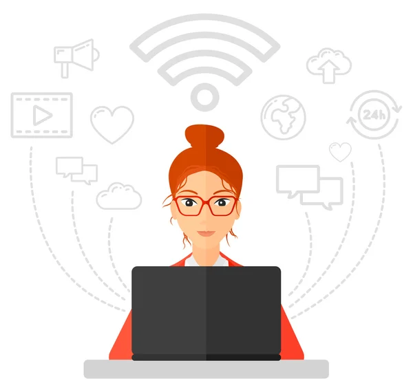 Woman working on laptop. — Stock Vector