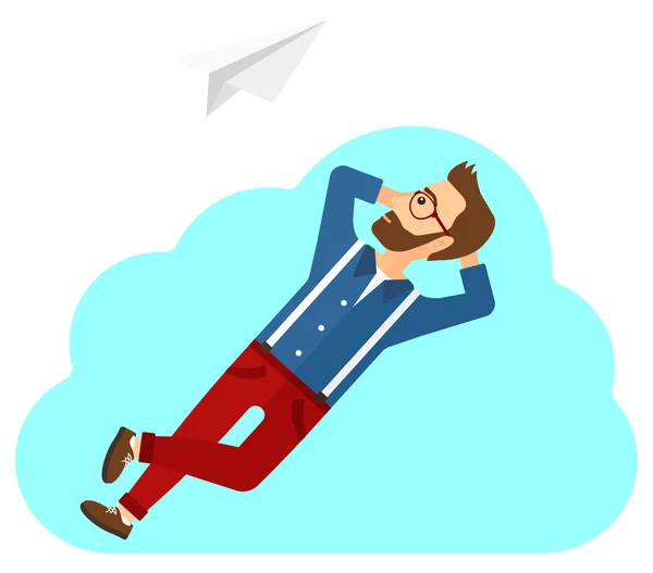 Businessman relaxing on cloud. — Stock Vector