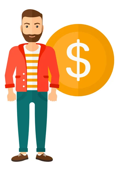 Homme d'affaires prospère avec pièce en dollar . — Image vectorielle