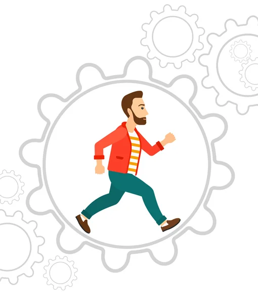 Man running inside the gear. — Stock Vector