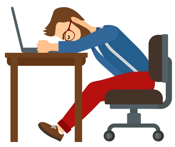 Man sover på arbetsplatsen. — Stock vektor