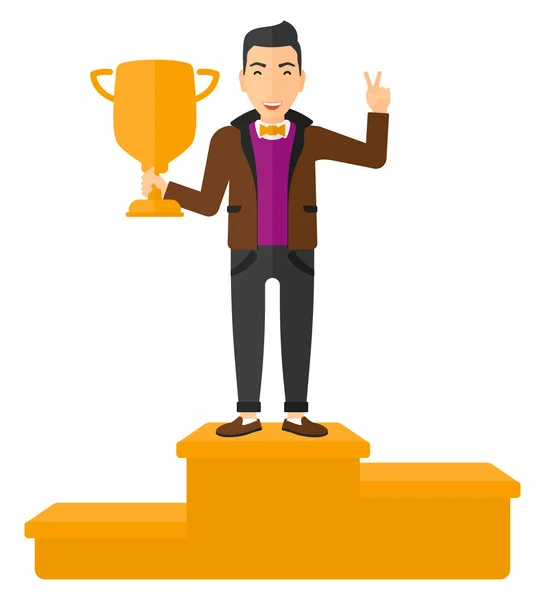 Cheerful man on pedestal. — Stock Vector